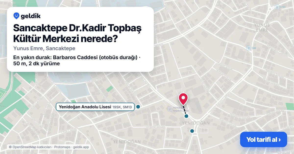 Where is Sancaktepe Dr.Kadir Topbaş Kültür Merkezi: map with its location and the nearest stops, with walking times