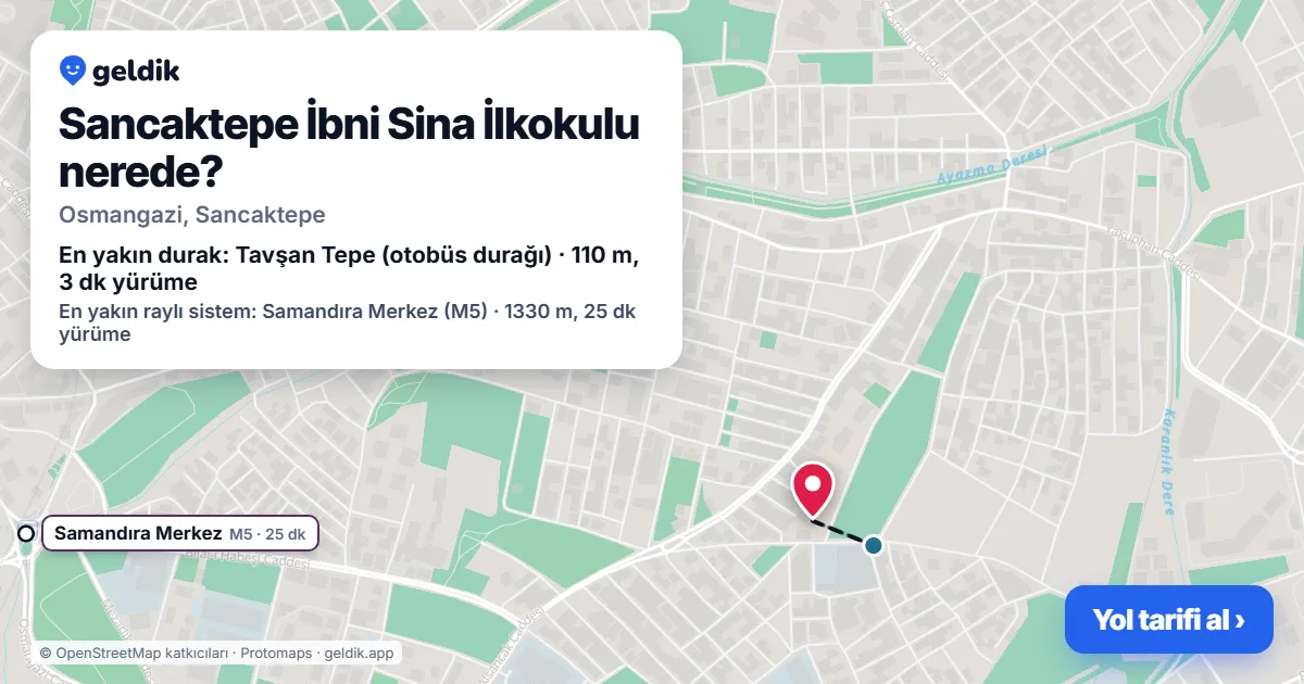 Where is Sancaktepe İbni Sina İlkokulu: map with its location and the nearest stops, with walking times