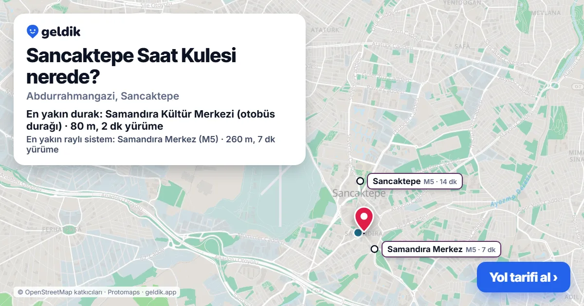 Sancaktepe Saat Kulesi nerede: haritada konumu ve en yakın duraklar, yürüme süreleriyle