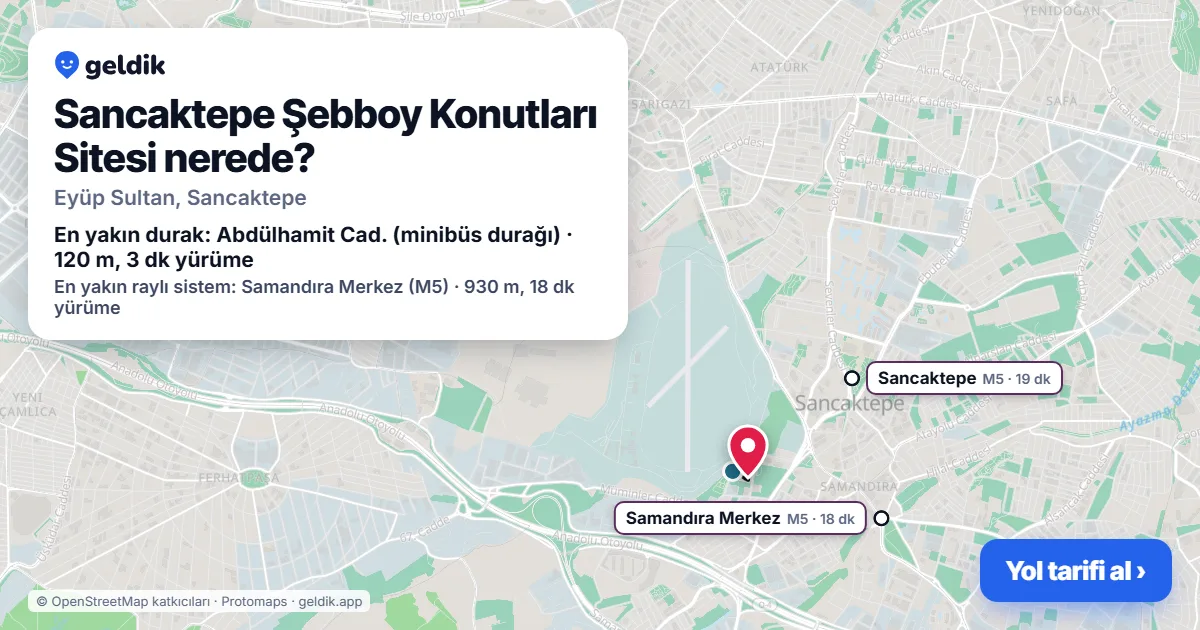 Where is Sancaktepe Şebboy Konutları Sitesi: map with its location and the nearest stops, with walking times