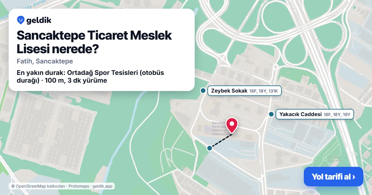 Where is Sancaktepe Ticaret Meslek Lisesi: map with its location and the nearest stops, with walking times