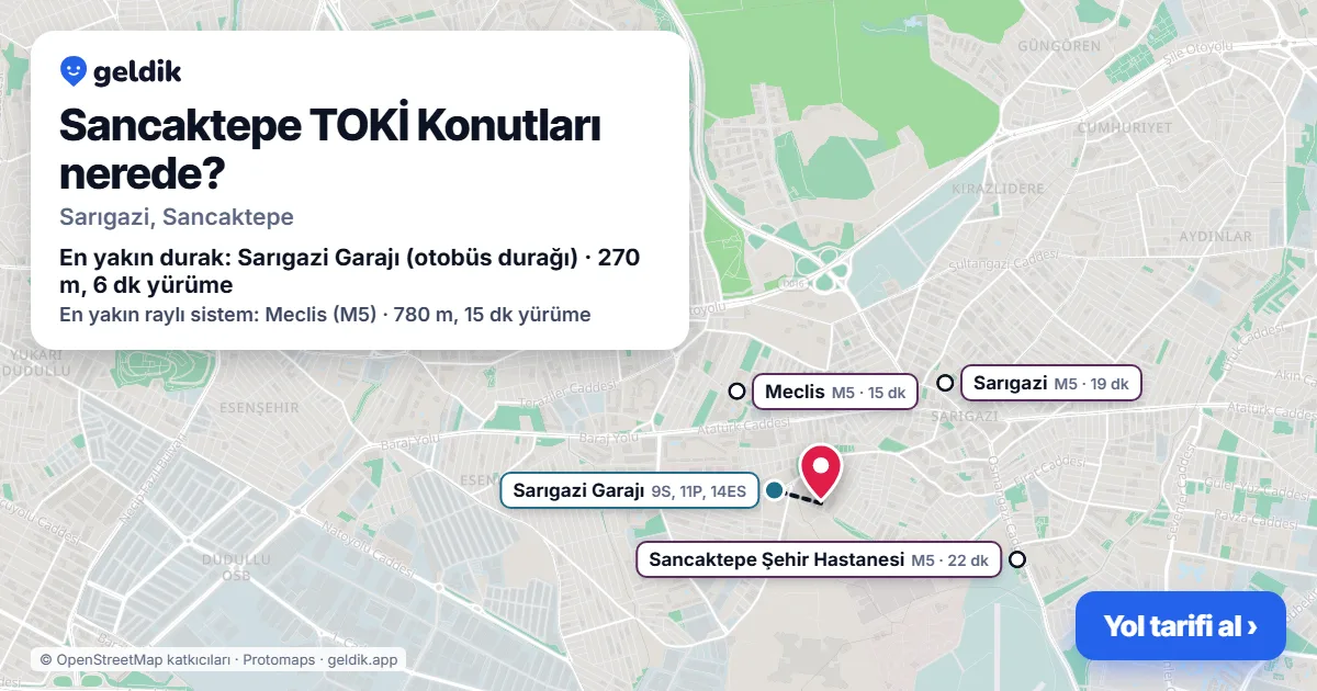 Where is Sancaktepe TOKİ Konutları: map with its location and the nearest stops, with walking times