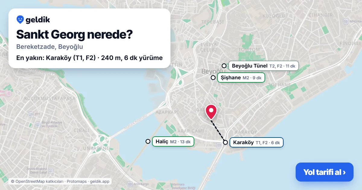 Sankt Georg nerede: haritada konumu ve en yakın duraklar, yürüme süreleriyle