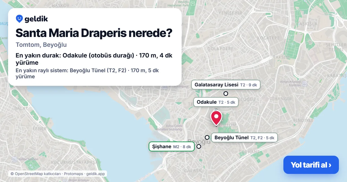 Santa Maria Draperis nerede: haritada konumu ve en yakın duraklar, yürüme süreleriyle