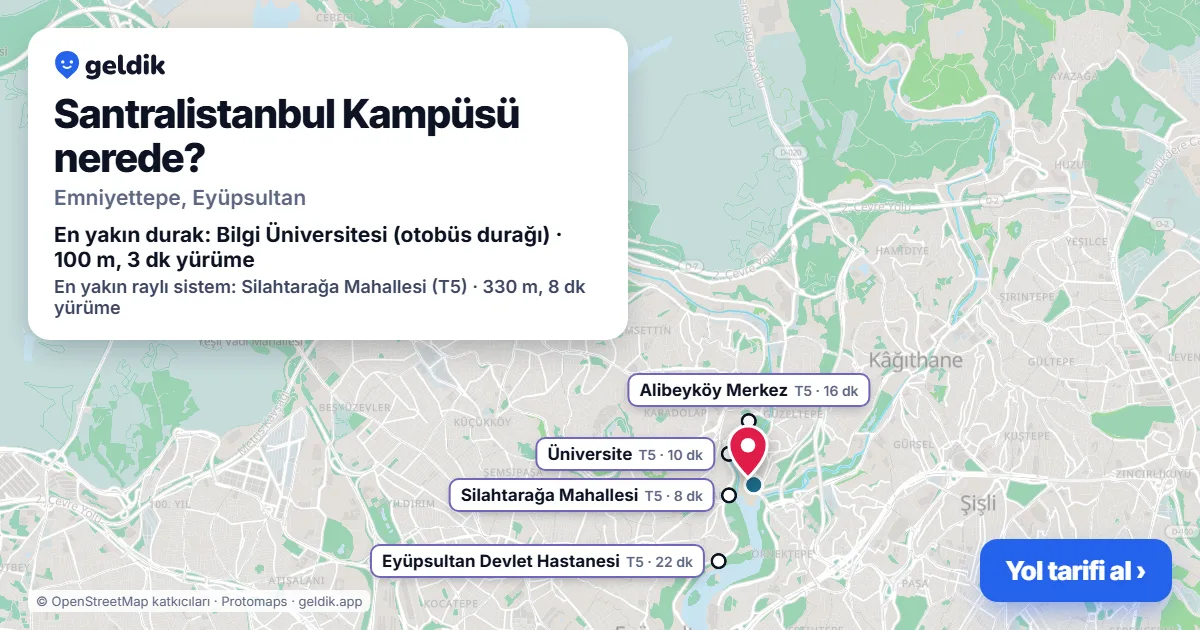 Where is Santralistanbul Campus: map with its location and the nearest stops, with walking times