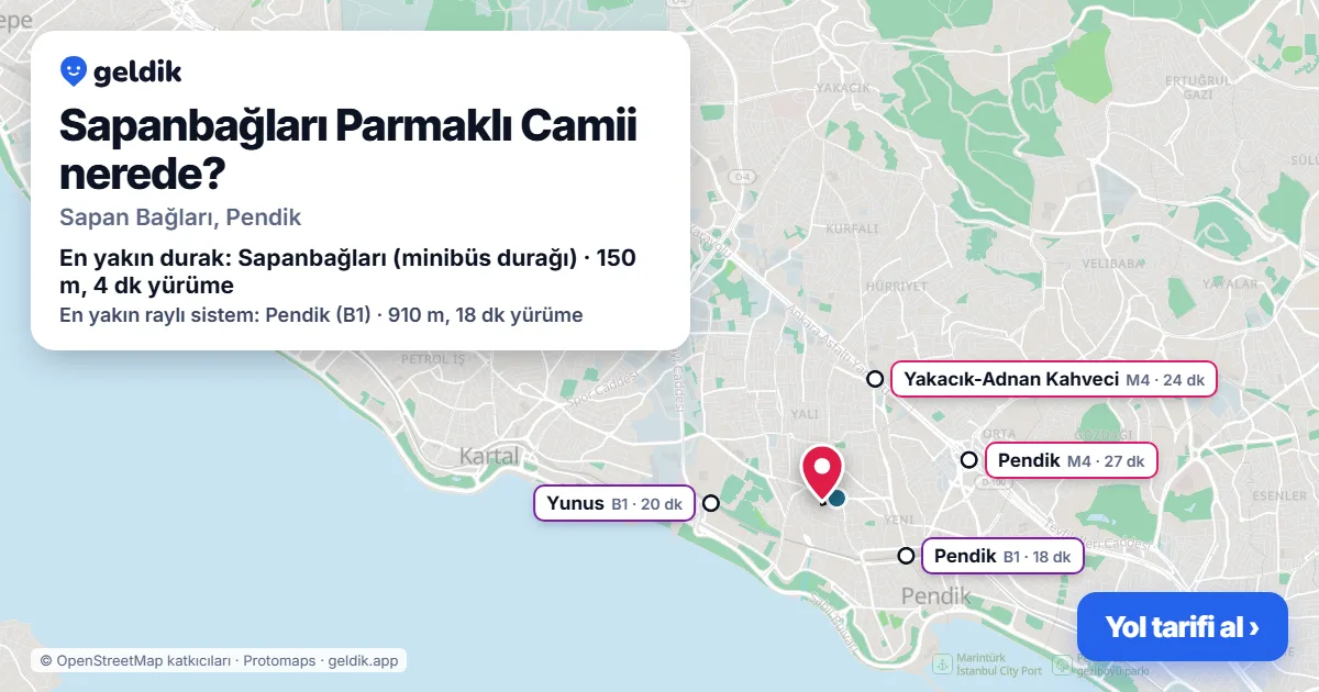 Sapanbağları Parmaklı Camii nerede: haritada konumu ve en yakın duraklar, yürüme süreleriyle