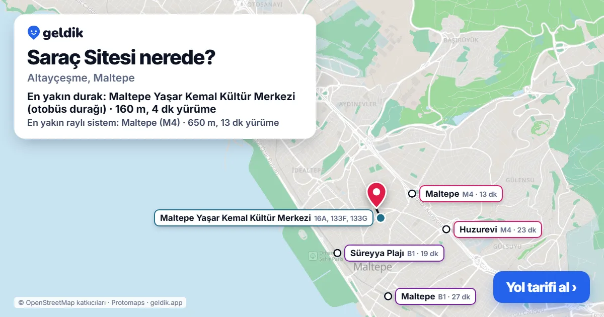 Where is Saraç Sitesi: map with its location and the nearest stops, with walking times