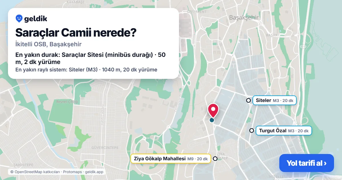 Saraçlar Camii nerede: haritada konumu ve en yakın duraklar, yürüme süreleriyle