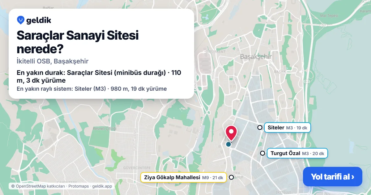 Where is Saraçlar Sanayi Sitesi: map with its location and the nearest stops, with walking times