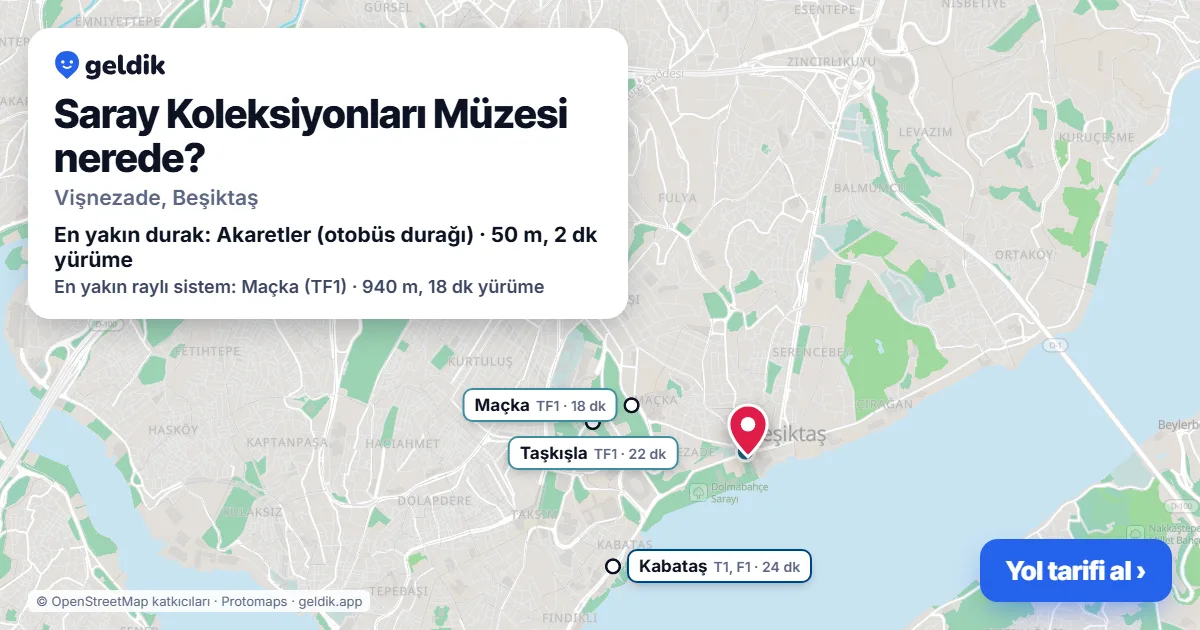 Saray Koleksiyonları Müzesi nerede: haritada konumu ve en yakın duraklar, yürüme süreleriyle