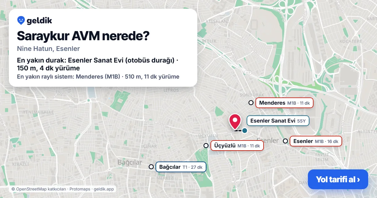 Saraykur AVM nerede: haritada konumu ve en yakın duraklar, yürüme süreleriyle