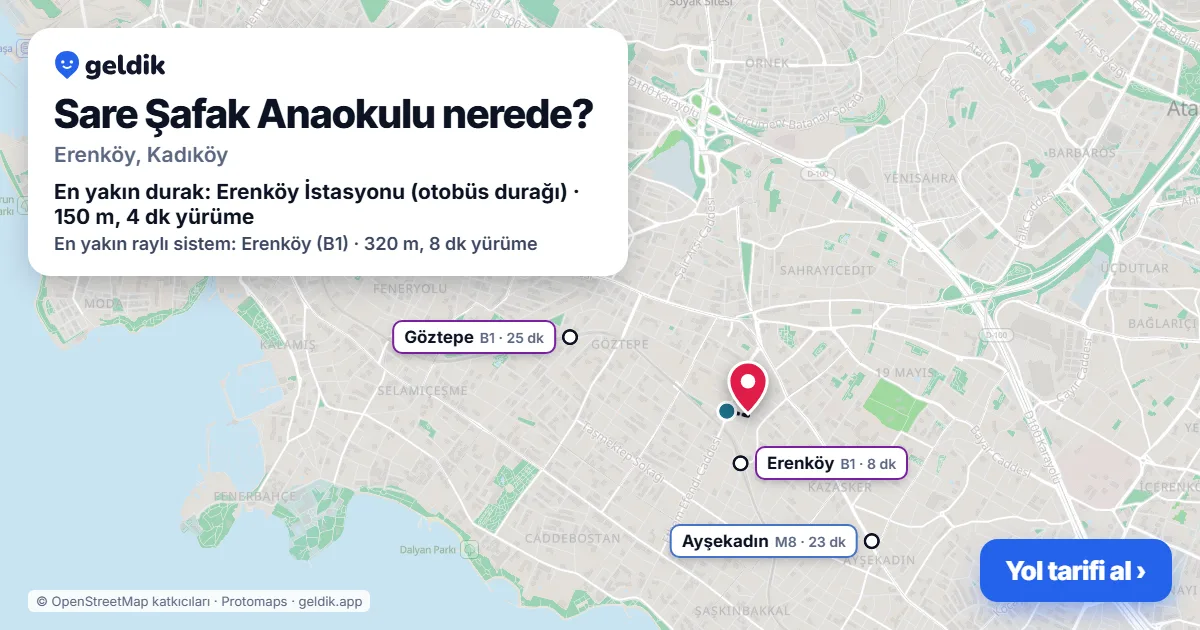 Sare Şafak Anaokulu nerede: haritada konumu ve en yakın duraklar, yürüme süreleriyle