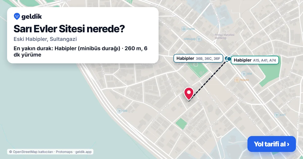 Sarı Evler Sitesi nerede: haritada konumu ve en yakın duraklar, yürüme süreleriyle