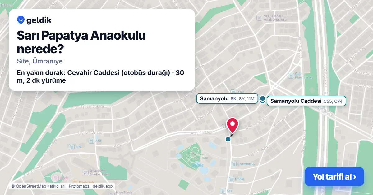 Sarı Papatya Anaokulu nerede: haritada konumu ve en yakın duraklar, yürüme süreleriyle