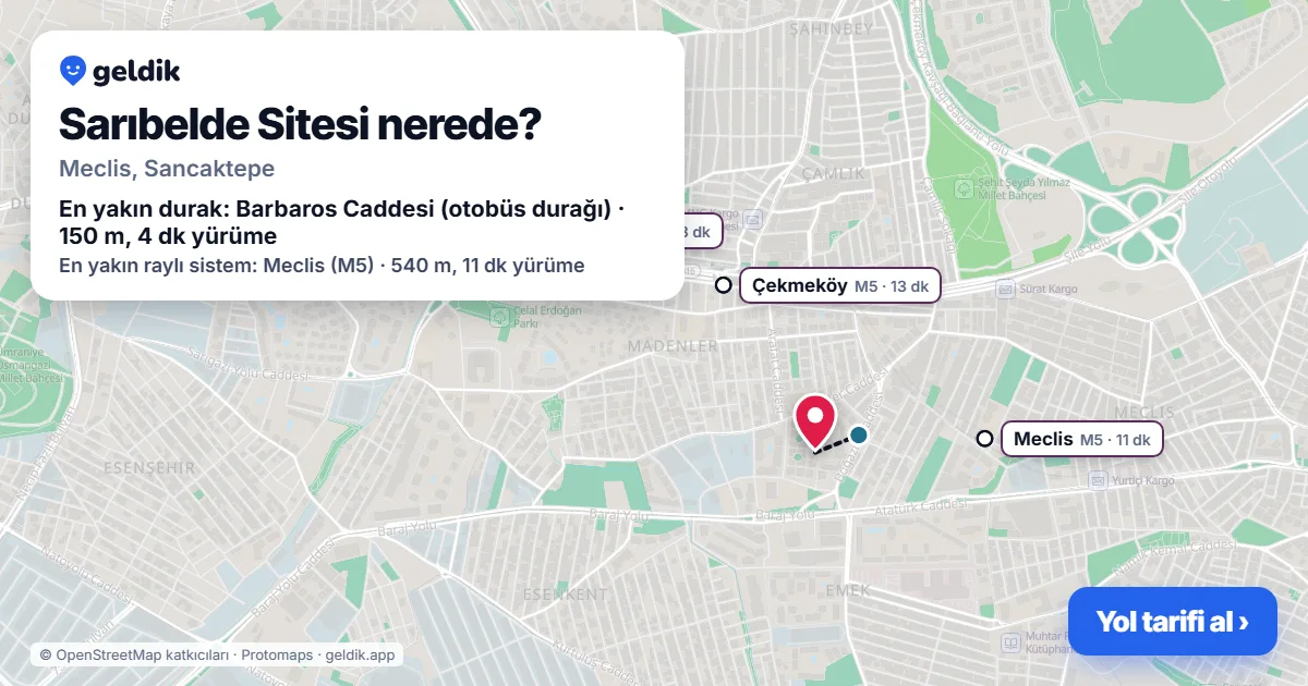 Sarıbelde Sitesi nerede: haritada konumu ve en yakın duraklar, yürüme süreleriyle