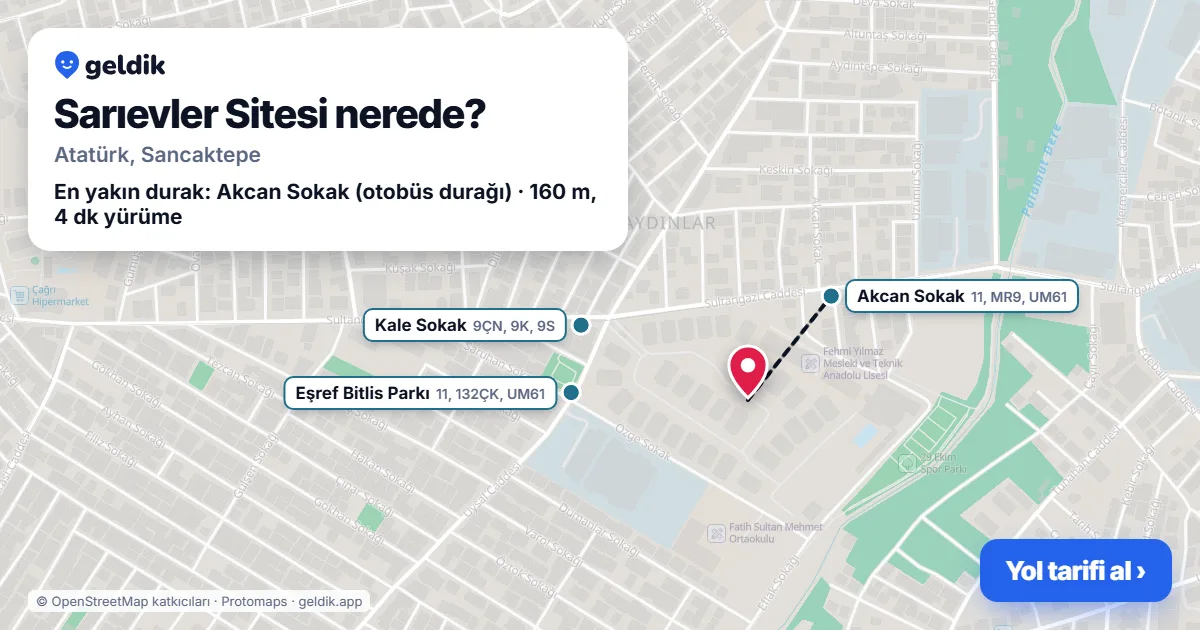 Sarıevler Sitesi nerede: haritada konumu ve en yakın duraklar, yürüme süreleriyle