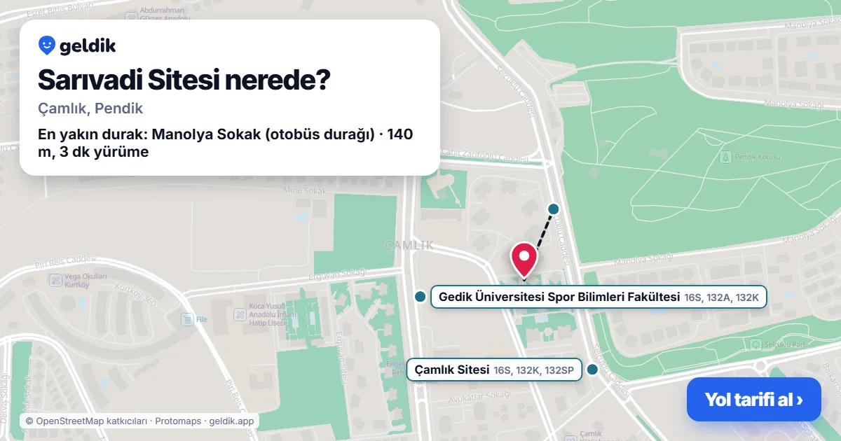 Where is Sarıvadi Sitesi: map with its location and the nearest stops, with walking times