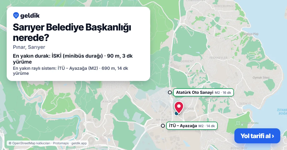 Where is Sarıyer Belediye Başkanlığı: map with its location and the nearest stops, with walking times