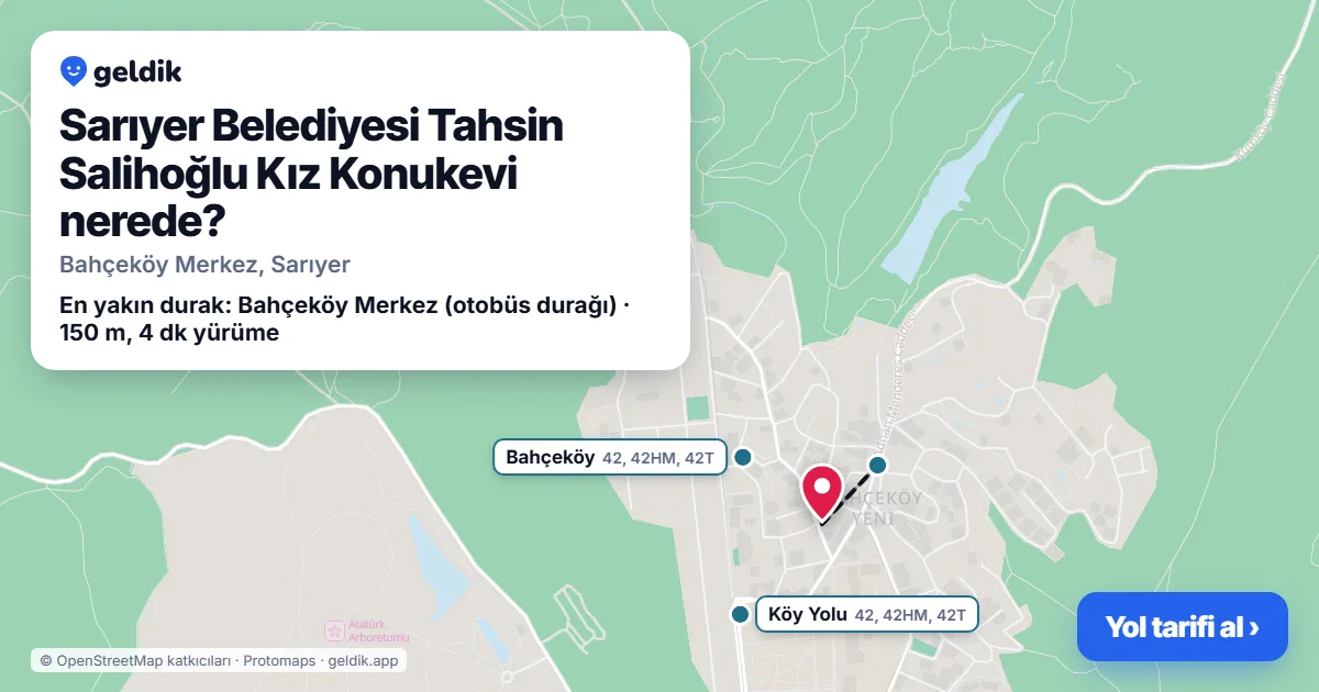 Sarıyer Belediyesi Tahsin Salihoğlu Kız Konukevi nerede: haritada konumu ve en yakın duraklar, yürüme süreleriyle