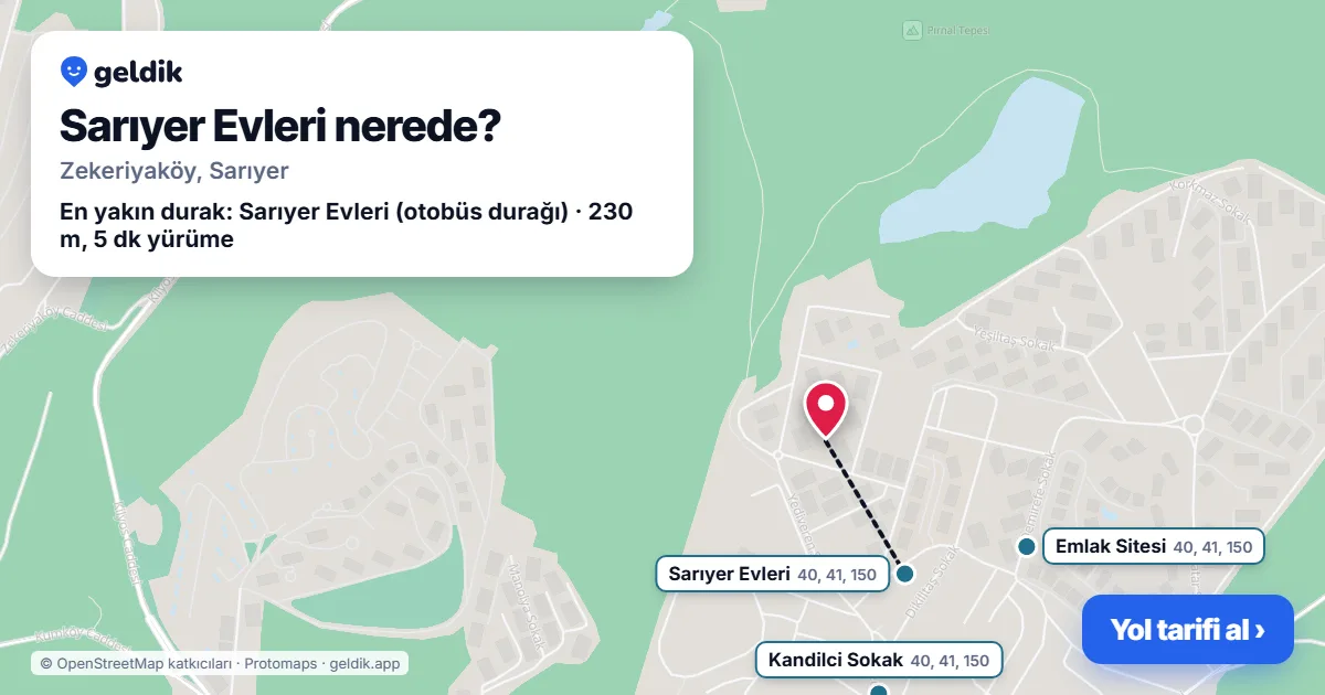 Where is Sarıyer Evleri: map with its location and the nearest stops, with walking times