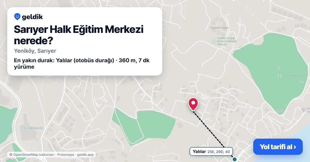 Sarıyer Halk Eğitim Merkezi nerede: haritada konumu ve en yakın duraklar, yürüme süreleriyle