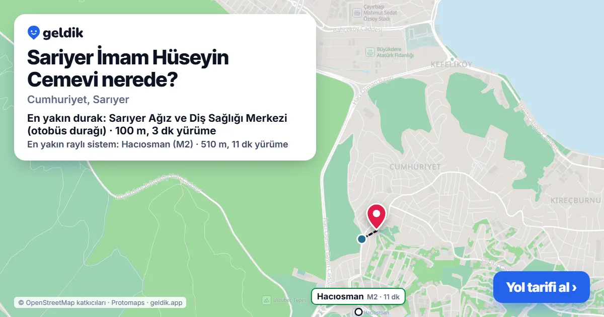 Sariyer İmam Hüseyin Cemevi nerede: haritada konumu ve en yakın duraklar, yürüme süreleriyle