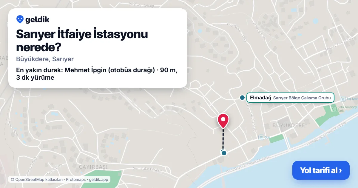 Sarıyer İtfaiye İstasyonu nerede: haritada konumu ve en yakın duraklar, yürüme süreleriyle