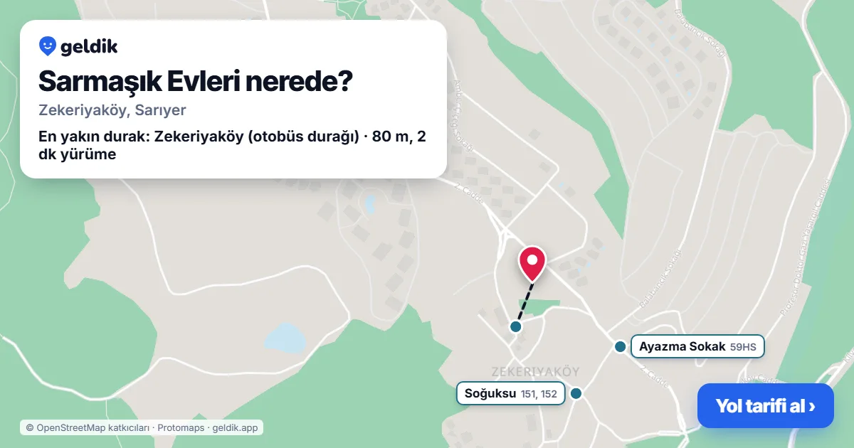 Where is Sarmaşık Evleri: map with its location and the nearest stops, with walking times