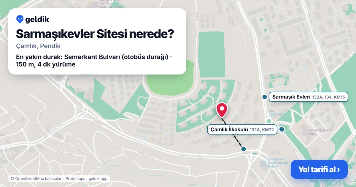 Sarmaşıkevler Sitesi nerede: haritada konumu ve en yakın duraklar, yürüme süreleriyle