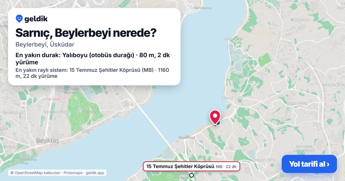 Where is Sarnıç, Beylerbeyi: map with its location and the nearest stops, with walking times