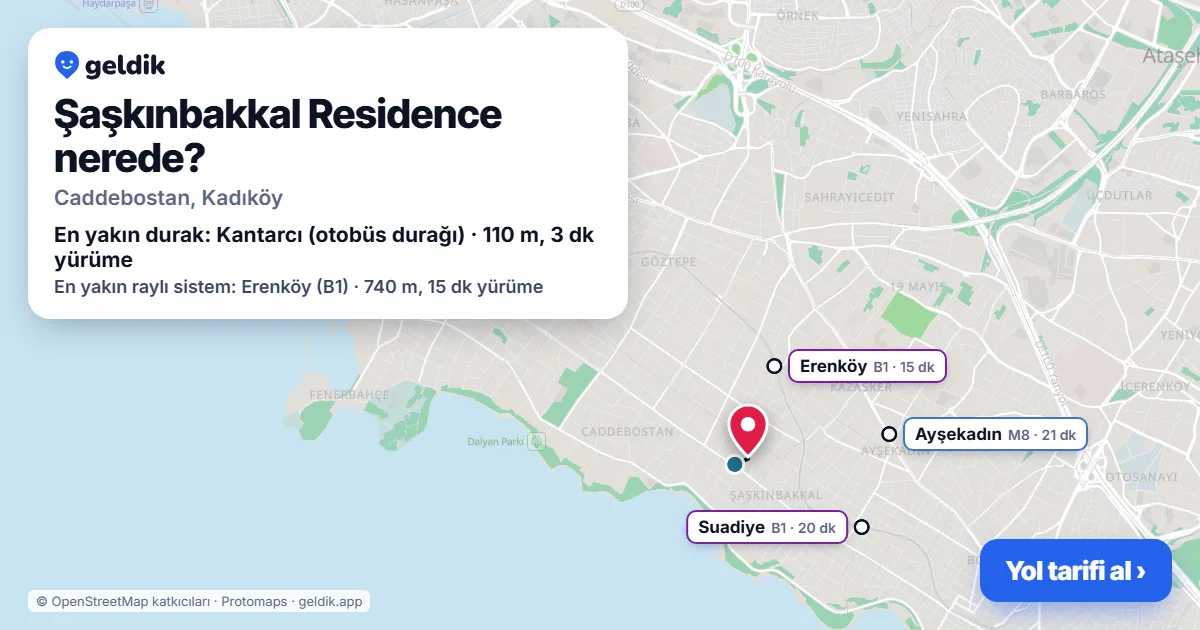 Şaşkınbakkal Residence nerede: haritada konumu ve en yakın duraklar, yürüme süreleriyle