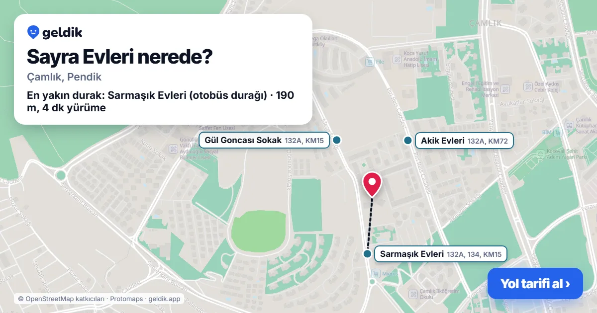 Where is Sayra Evleri: map with its location and the nearest stops, with walking times