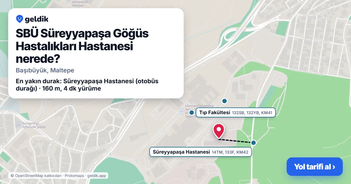 SBÜ Süreyyapaşa Göğüs Hastalıkları Hastanesi nerede: haritada konumu ve en yakın duraklar, yürüme süreleriyle