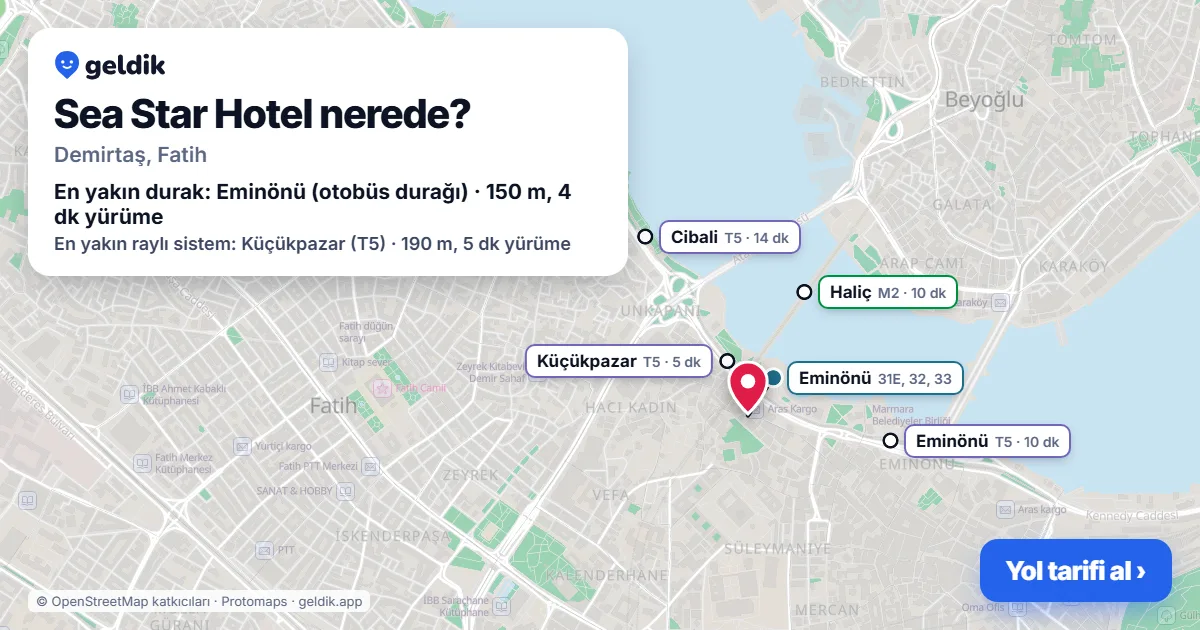 Sea Star Hotel nerede: haritada konumu ve en yakın duraklar, yürüme süreleriyle