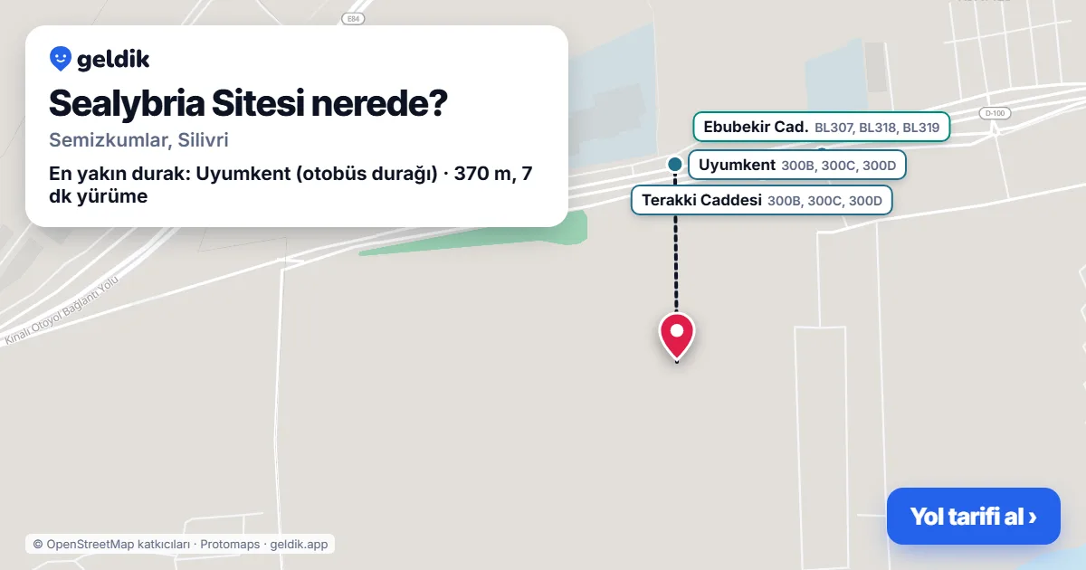 Sealybria Sitesi nerede: haritada konumu ve en yakın duraklar, yürüme süreleriyle