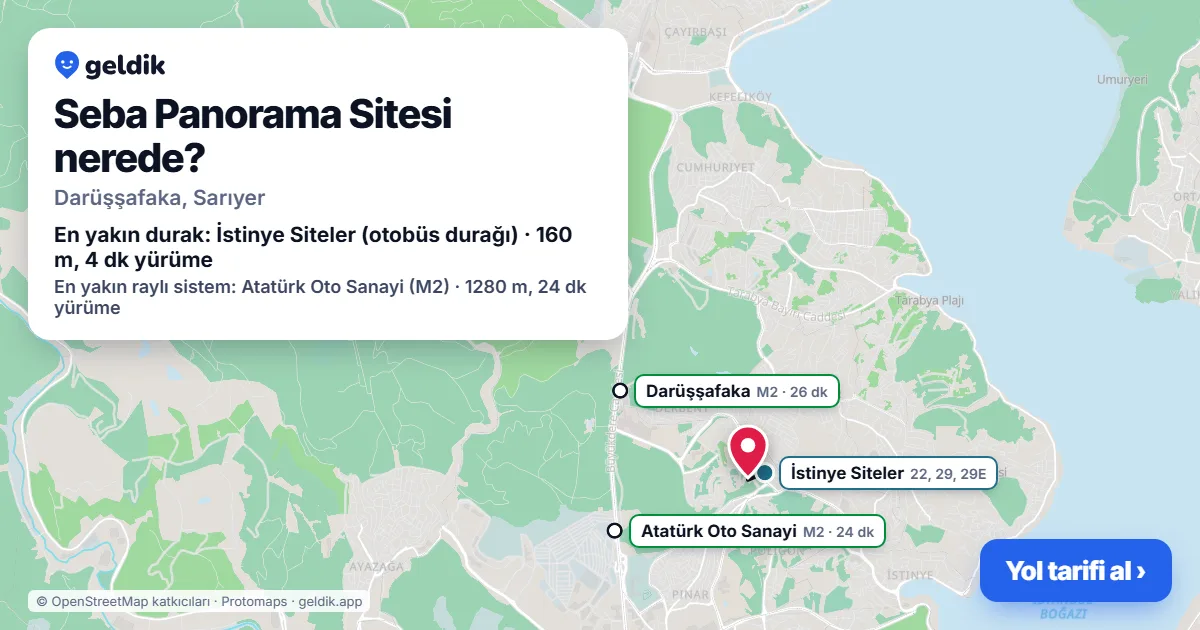 Seba Panorama Sitesi nerede: haritada konumu ve en yakın duraklar, yürüme süreleriyle