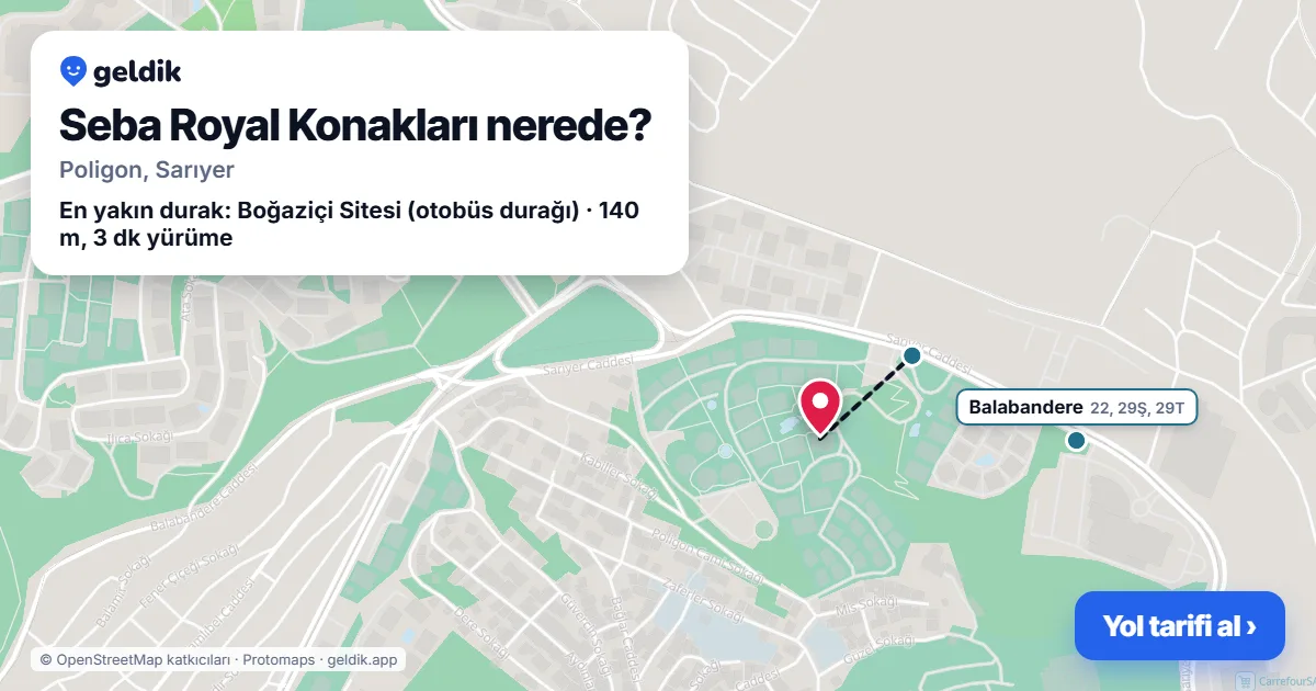 Where is Seba Royal Konakları: map with its location and the nearest stops, with walking times