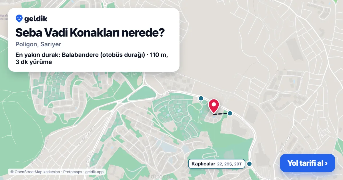 Where is Seba Vadi Konakları: map with its location and the nearest stops, with walking times