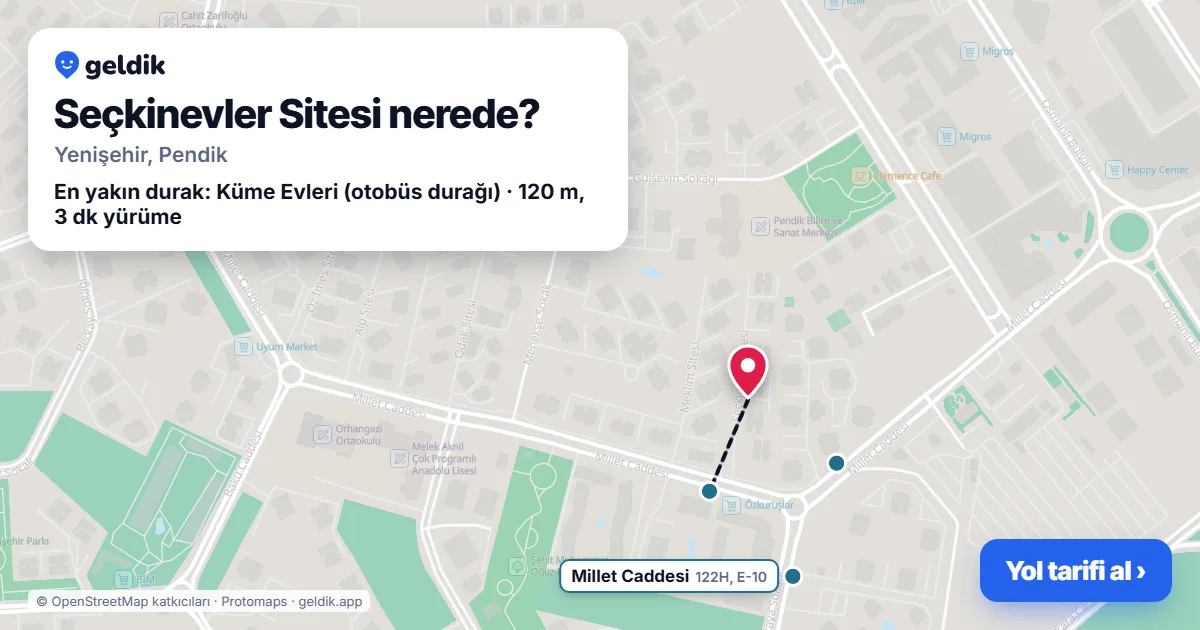 Where is Seçkinevler Sitesi: map with its location and the nearest stops, with walking times