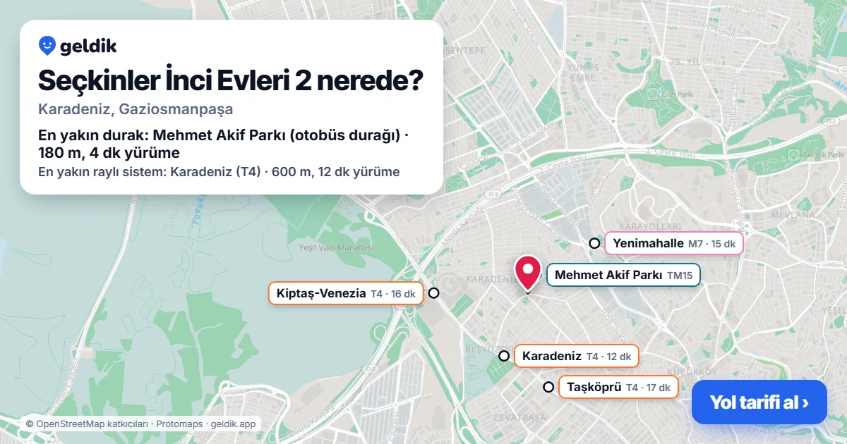 Where is Seçkinler İnci Evleri 2: map with its location and the nearest stops, with walking times