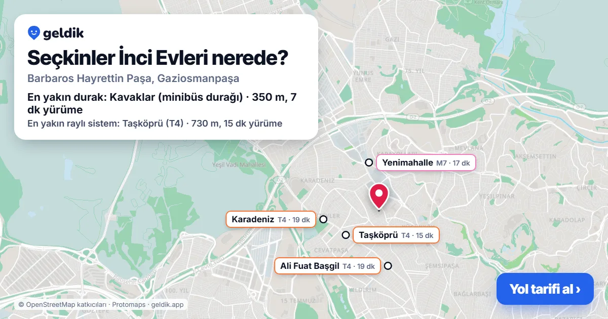 Where is Seçkinler İnci Evleri: map with its location and the nearest stops, with walking times