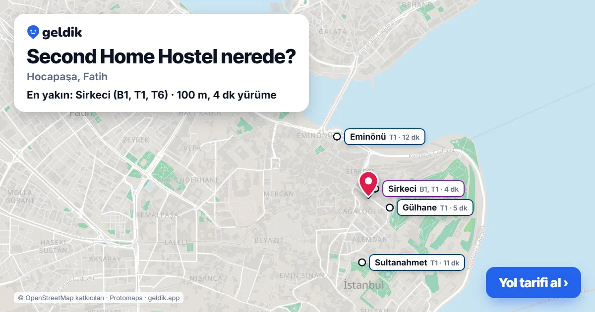 Second Home Hostel nerede: haritada konumu ve en yakın duraklar, yürüme süreleriyle