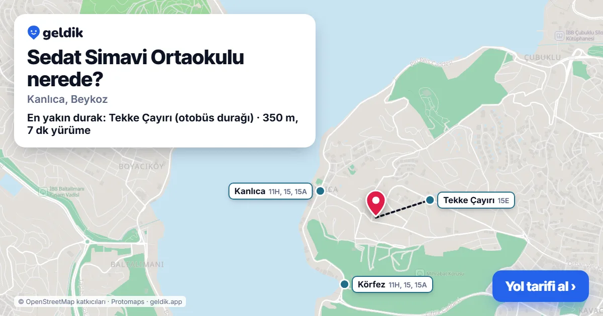 Sedat Simavi Ortaokulu nerede: haritada konumu ve en yakın duraklar, yürüme süreleriyle