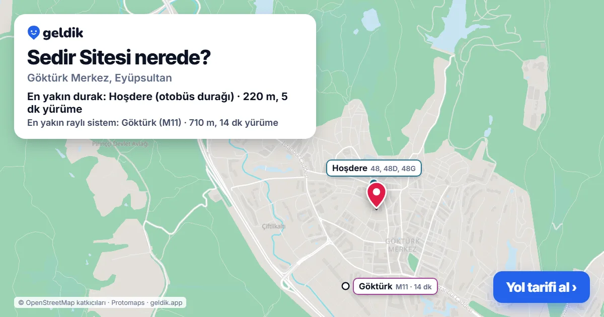 Where is Sedir Sitesi: map with its location and the nearest stops, with walking times
