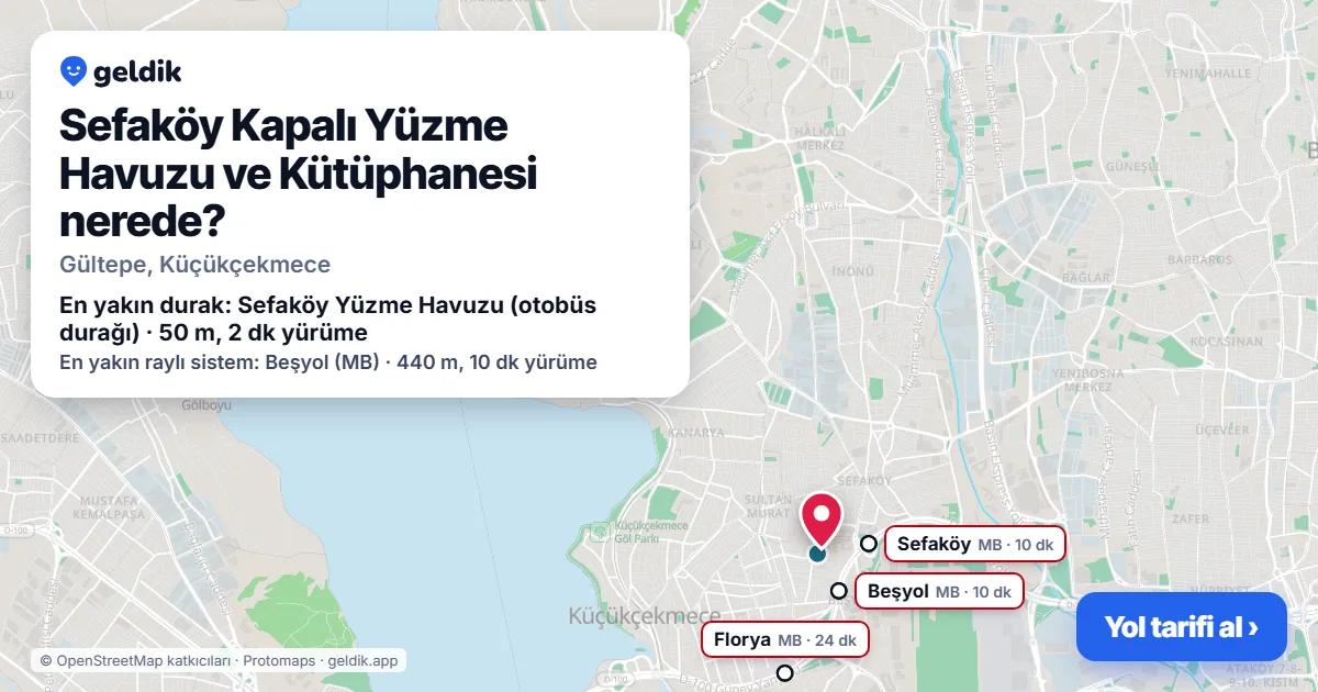 Sefaköy Kapalı Yüzme Havuzu ve Kütüphanesi nerede: haritada konumu ve en yakın duraklar, yürüme süreleriyle