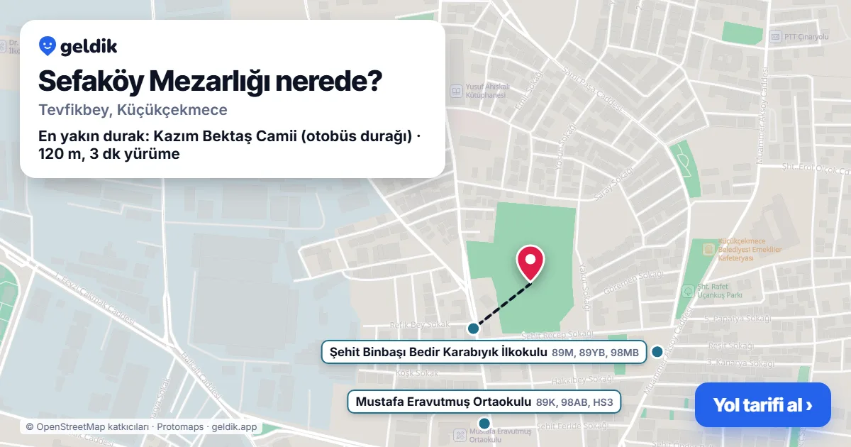 Sefaköy Mezarlığı nerede: haritada konumu ve en yakın duraklar, yürüme süreleriyle