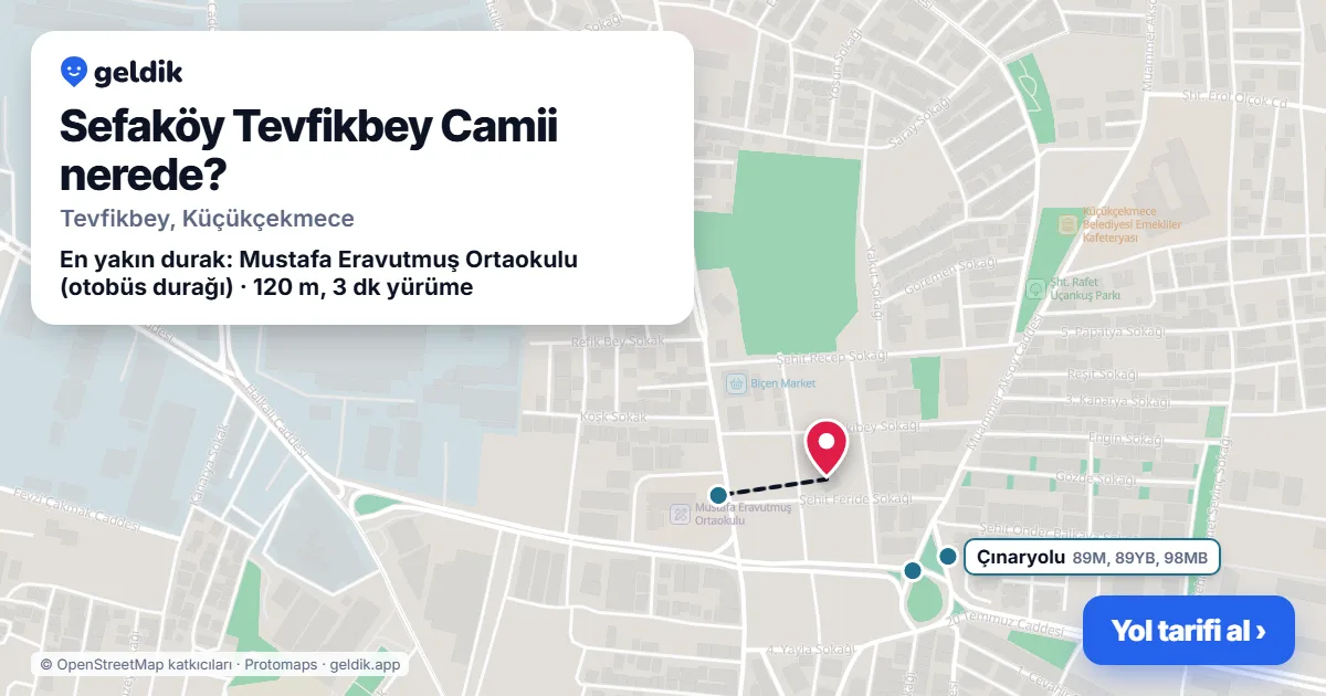 Where is Sefaköy Tevfikbey Camii: map with its location and the nearest stops, with walking times