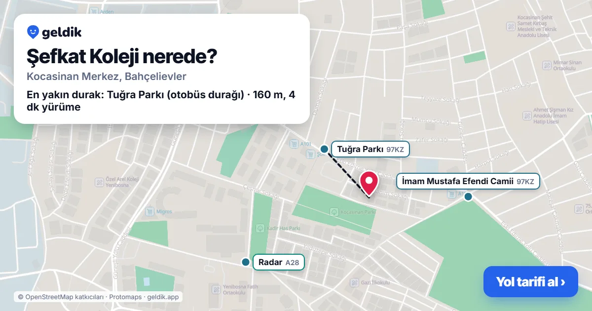 Where is Şefkat Koleji: map with its location and the nearest stops, with walking times