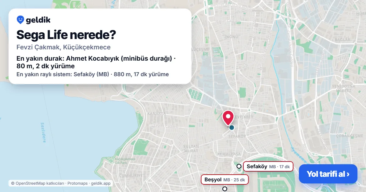Sega Life nerede: haritada konumu ve en yakın duraklar, yürüme süreleriyle