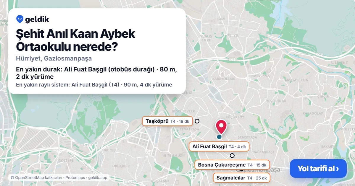 Şehit Anıl Kaan Aybek Ortaokulu nerede: haritada konumu ve en yakın duraklar, yürüme süreleriyle